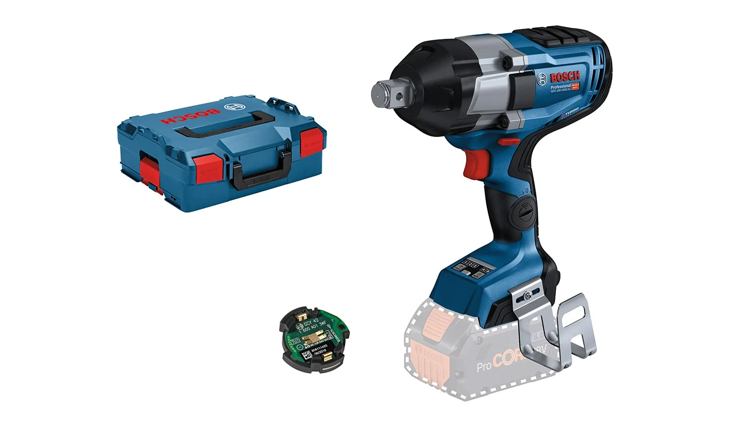 Bosch Professional BITURBO Cordless Impact Wrench GDS 18V-1050 HC (Tightening Torque 1,050 Nm, Breakaway Torque 1,700 Nm, incl. connectivity Module, Without Batteries and Charger, in L-BOXX 136)
