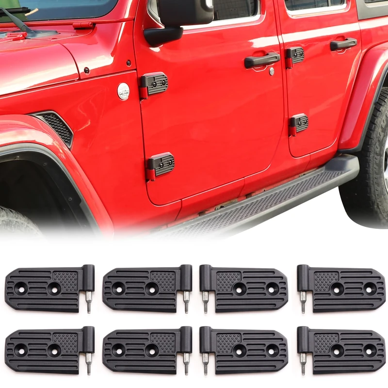 sukemichi JL Door Hinges for Jeep, Replacement Original Factory Door Hinge Sleeve for 2018-2023 Jeep Wrangler JL JLU Sports Sahara Rubicon Gladiator JT Accessories 4 Door, Aluminum,8 Pcs, Black
