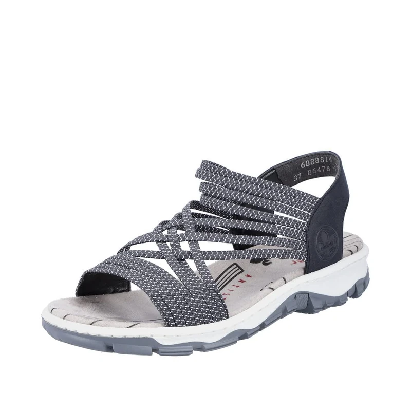 Rieker Ladies Elasticated Cross Detailed Strappy Sandals 68888-14 - Blue Combination Synthetic - UK Size 6 - EU Size 39 - US Size 8