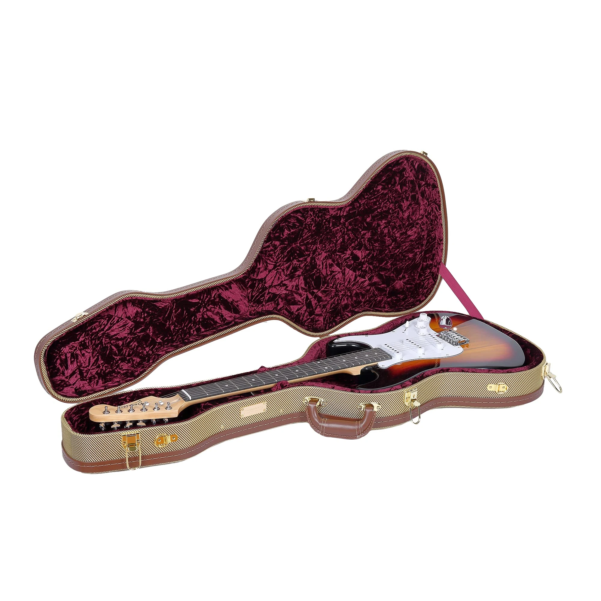 Crossrock Hard-Shell Wood case for Telecaster and Stratocaster Style Electric Guitars with Removable Shoulder Straps-Tweed(CRW700STTW)