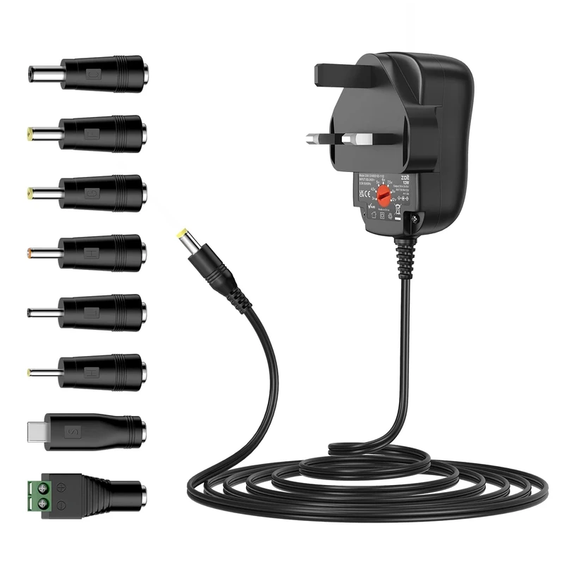 Zolt 12W Universal Power Adapter 3V 4.5V 5V 6V 7.5V 9V 12V Power Supply AC DC Adaptor for Household Electronics, 1A Max.