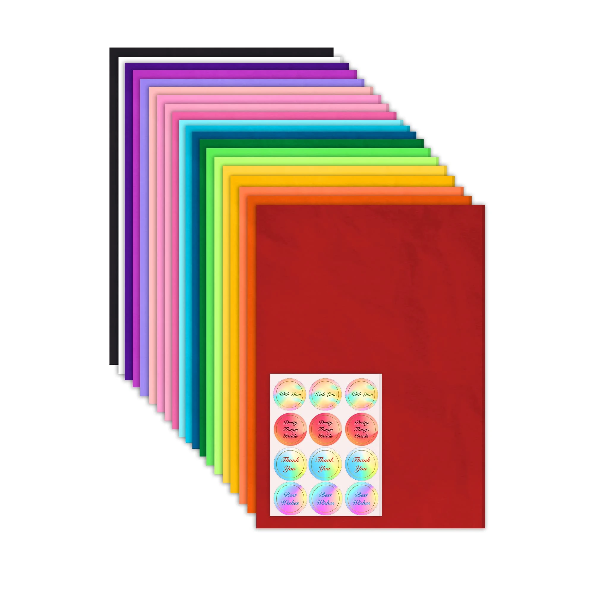 Maara 20 Large Multi Coloured Tissue Paper for Wrapping Gifts 50X75CM, Acid Free Tissue Paper Sheets for Packaging Packing Gift Boxes Gift Bags with Stickers, Perfect for Crafting for Kids