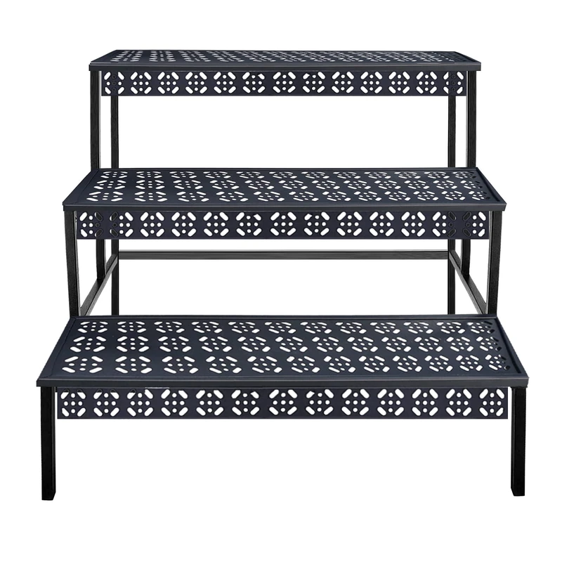 3 Tiers Metal Plant Stand,Rectangular Ladder Flower Pots Outdoor, Indoor Plant Display Rack, Heavy Duty Utility Storage Organizer for Home Garden Patio Balcony, Stair Style