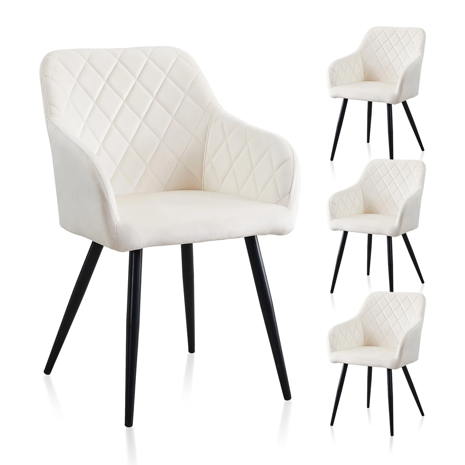 TUKAILAi Dining Chairs Set of 4 Cream Velvet Upholstered Kitchen Leisure Chairs with Backrest and Metal Legs Occasional Living Room Accent Chairs Armchair for Home Office Lounge Bedroom