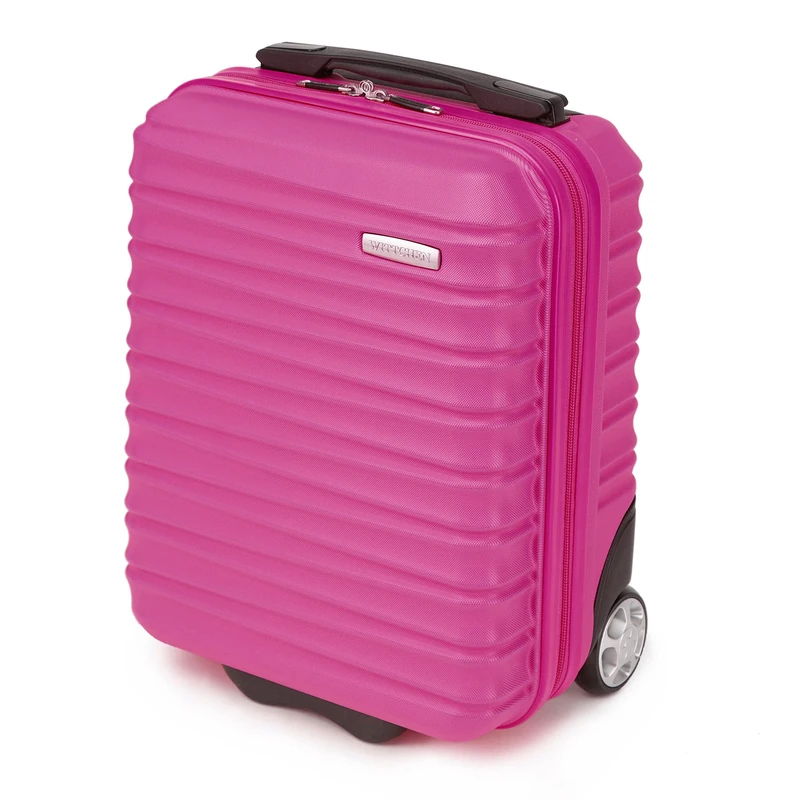WITTCHEN Travel Suitcase Carry-On Cabin Luggage Hardshell Made of ABS with 4 Spinner Wheels Combination Lock Telescopic Handle Groove Line Size Small Suitcase Pink