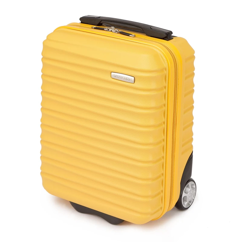 WITTCHEN Travel Suitcase Carry-On Cabin Luggage Hardshell Made of ABS with 4 Spinner Wheels Combination Lock Telescopic Handle Groove Line Size Small Suitcase Yellow
