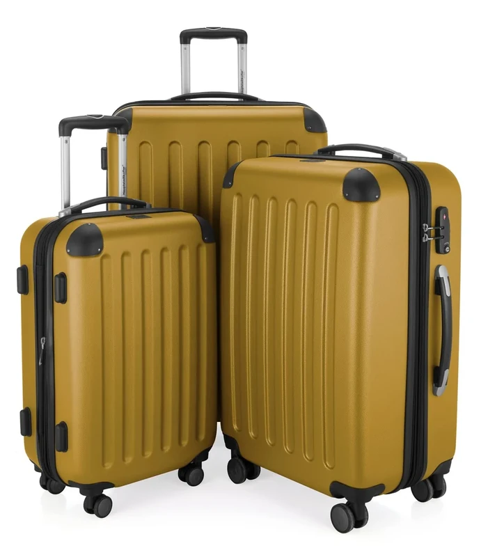 HAUPTSTADTKOFFER - SPREE Hard Shell Suitcase Trolley Suitcase Travel Suitcase 4 Double Wheels, Autumn gold, Set, Suitcase set