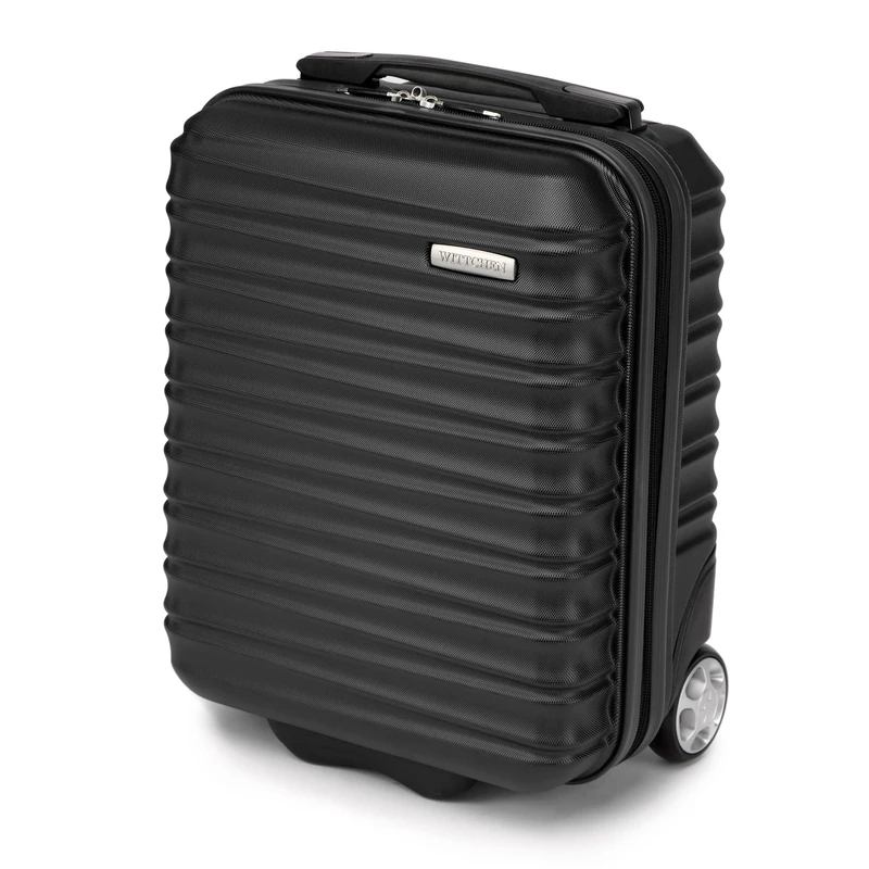 WITTCHEN Travel Suitcase Carry-On Cabin Luggage Hardshell Made of ABS with 4 Spinner Wheels Combination Lock Telescopic Handle Groove Line Size Small Suitcase Black