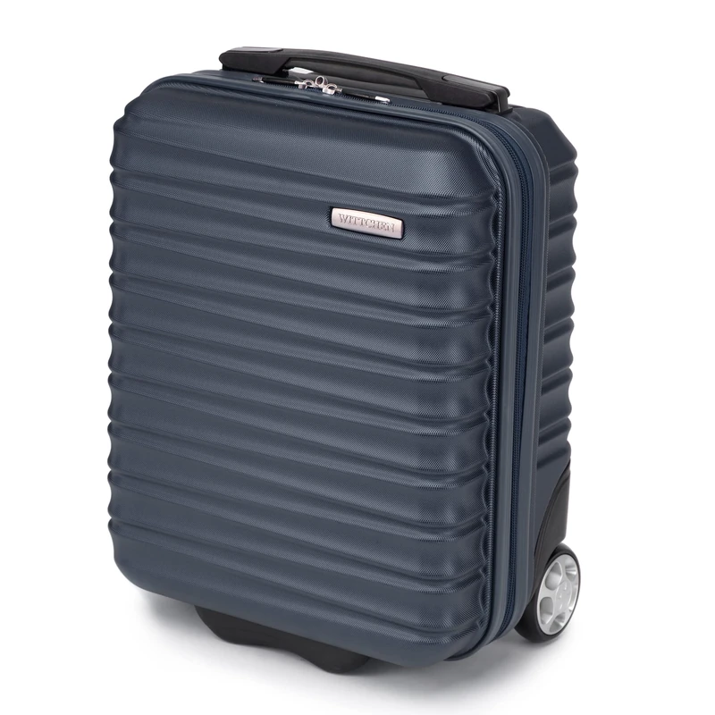 WITTCHEN Travel Suitcase Carry-On Cabin Luggage Hardshell Made of ABS with 4 Spinner Wheels Combination Lock Telescopic Handle Groove Line Size Small Suitcase Dark Blue