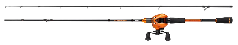 Mitchell Colors MX Casting Combo | Baitcast Rod & Reel Set for Predator Fishing Anglers | Fast Action Carbon Rod with EVA Handle | 4+1 Ball Bearings | Pike, Perch & Zander | Orange | 2.23m 7-35g