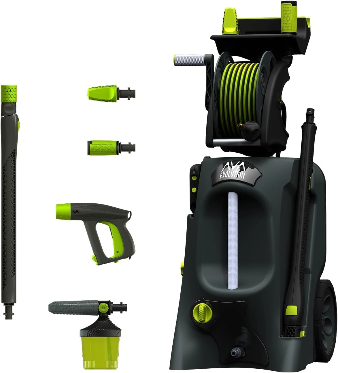 AVA Evolution P80 Pressure Washer, 160 Bar 600 LPH 2800 W, High Power Electric Jet Washer with Foam Cannon, Follow-Me Hose Reel, Zoom Lance, Used for Patios, Cars, Includes Turbo and Vario Nozzles