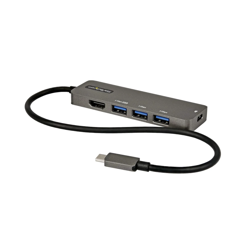 StarTech.com USB C Multiport Adapter - USB-C to HDMI 2.0b 4K 60Hz (HDR10), 100W Power Delivery Pass-Through, 4-Port USB 3.0 Hub - USB Type-C Mini Dock - 12" (30cm) Long Attached Cable (DKT30CHPD3)