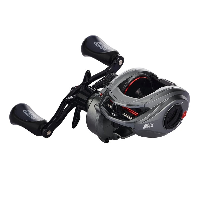 Abu Garcia MAX 40-60 Low Profile Reel, Fishing Reel, Low Profile Baitcast Reels, Predator Fishing, Pike, Zander, Catfish, Unisex, Grey/Red, 40 | Right Hand