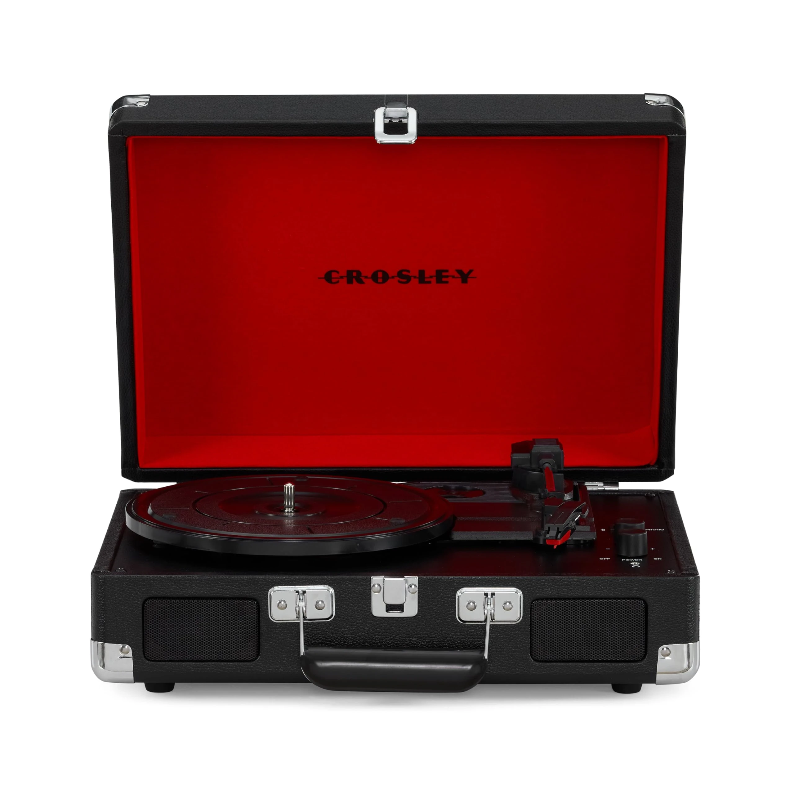 Crosley Cruiser Plus Portable Turntable - Bluetooth Record Player, 3-Speed Suitcase Vinyl Player, Home Turntables for Vinyl Records, Built in Stereo Speakers & Bluetooth Receiver, AUX Input, Black