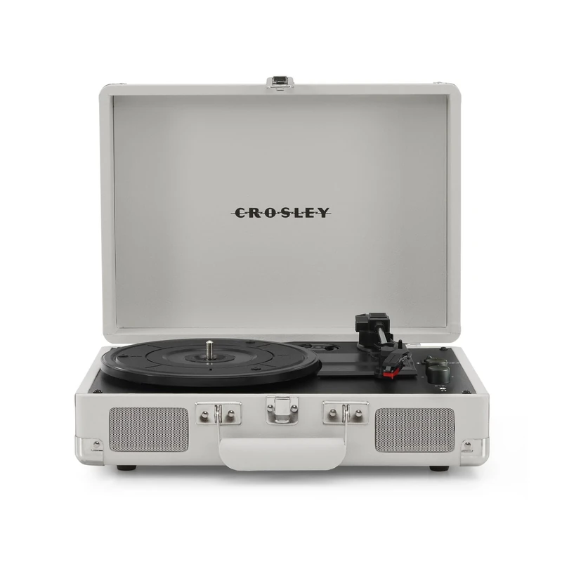 Crosley Cruiser Plus Portable Turntable - Bluetooth Record Player, 3-Speed Suitcase Vinyl Player, Home Turntables for Vinyl Records, Built in Stereo Speakers, Bluetooth Receiver, AUX Input, White Sand