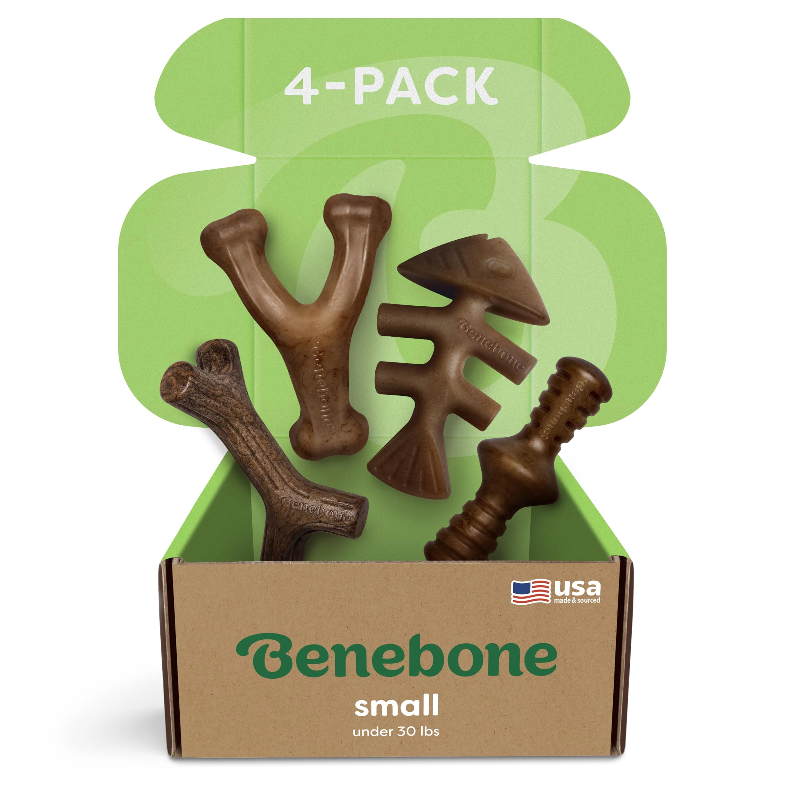 Benebone Indestructible Dog Chew Toy Gift Box for Aggressive Chewers with Wishbone, Fishbone, Stick & Zaggler, Long Lasting Boredom Breakers, 100% Real Flavours, For Small Dogs, Made in the USA.