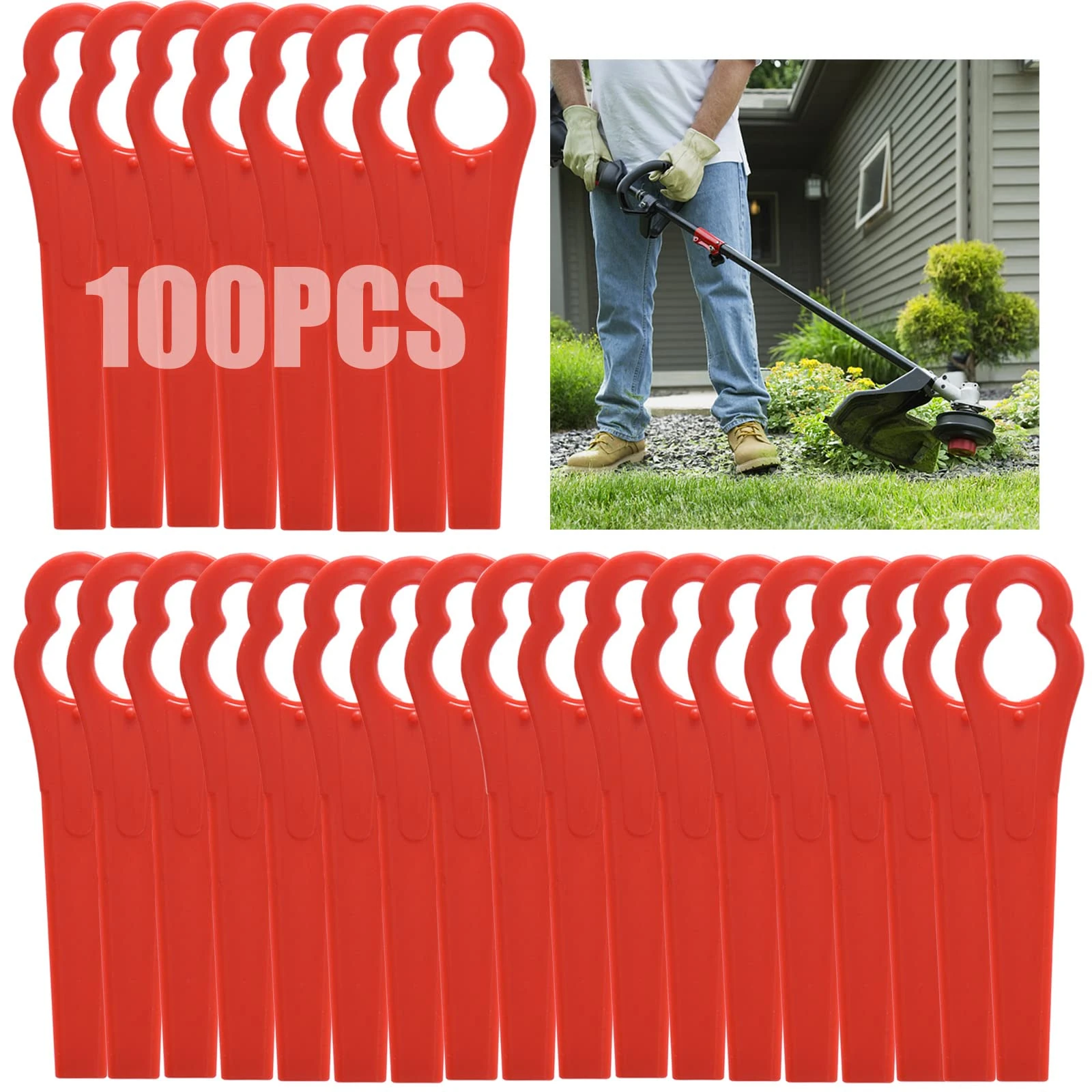 100 Pcs Plastic Grass Trimmer Blades, Cordless Strimmer Blades 83 mm Lawn Mower Cutting Blades Garden Mower Replacement Blades for Einhell Grass Strimmer-Red