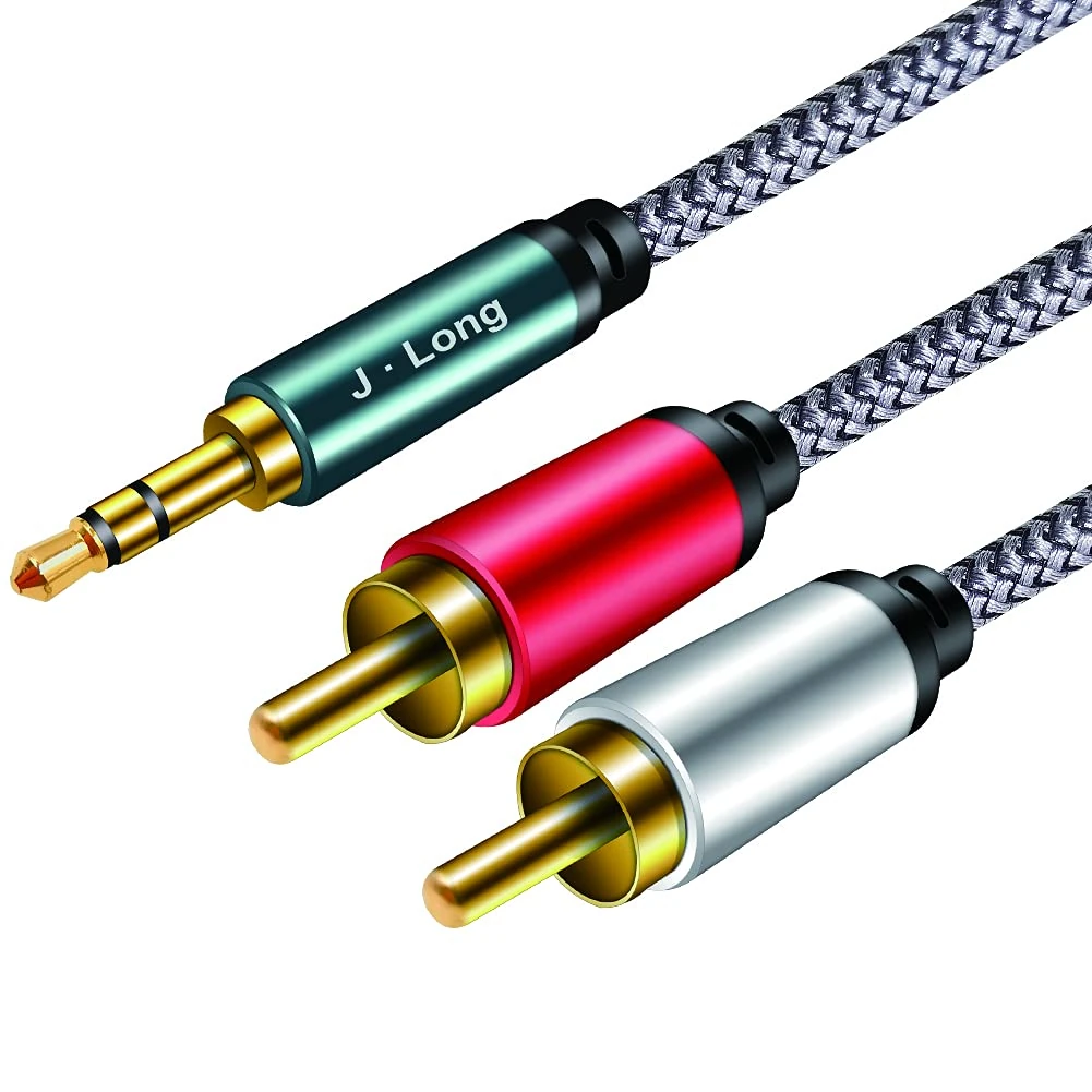 3.5 mm to 2 RCA Adapter Cable 8M,J•LONG 3.5mm Male to 2 RCA Male Aux Audio Cable Cord 3.5mm Stereo Jack to 2RCA Plugs Connector for Speakers, MP3 Player, Smartphone, Tablet, Laptop and More (8M)