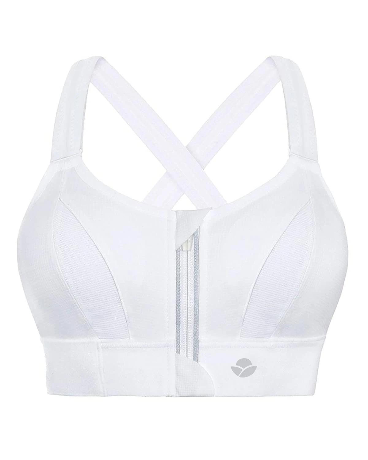 YIANNA Women Sports Bra High Impact for Large Breasts Front Zip Fastening Bras Padded Adjustable Strap Wirefree Gym Yoga Crop Top White, 151 XL