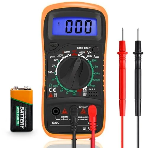 Digital Multimeter Voltmeter Battery Tester Voltage Tester Continuity Tester Ohm Volt Ampere Meter AC/DC Voltage Current Resistance Diode Transistor, Large LCD Display and Backlight