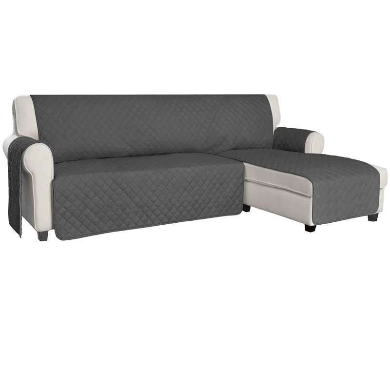 ISSUNTEX Sectional Couch Covers for Dogs, Reversible L Shaped Sofa Cover, Water Resistant Chaise Lounge Cover Furinture Protector for Kids Pets (Small, Dark Gray/Dark Gray)