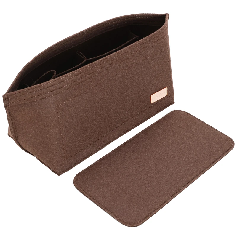 Doxo Purse Organizer Insert for Handbags&Tote Felt Bag Fits Speedy and Neverfull ONTHEGO,3 Sizes/6 Color, Brown Bag+Brown Base Shape, Large