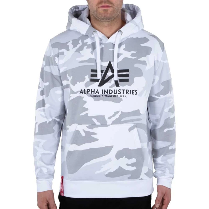 Alpha Industries Men's Basic Hoody Hooded Sweat Sweatshirt, White Camo, XS