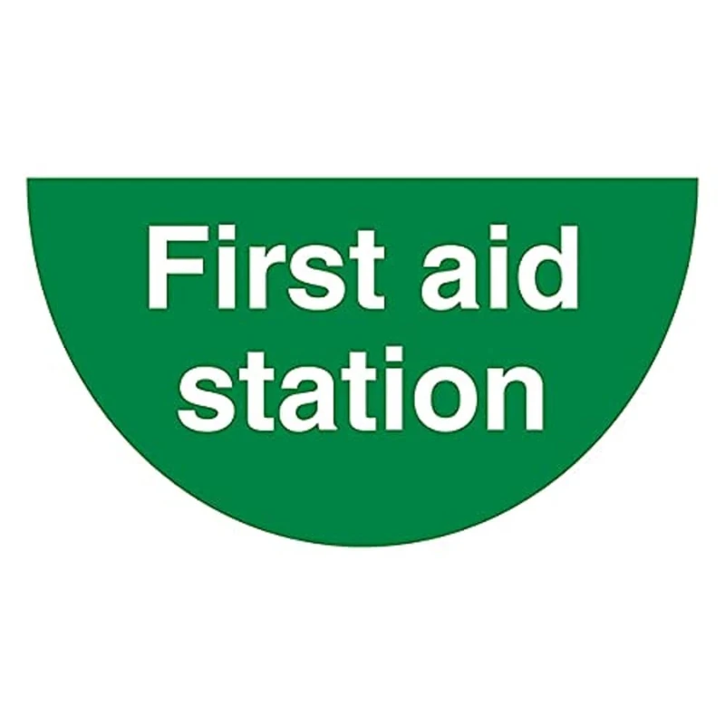V Safety First Aid Station - 620x350mm - Half Moon Self Adhesive Floor Sticker
