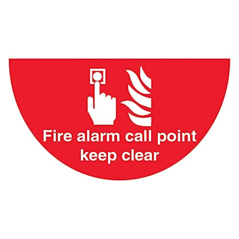V Safety Fire Alarm Call Point - 620x350mm - Half Moon Self Adhesive Floor Sticker