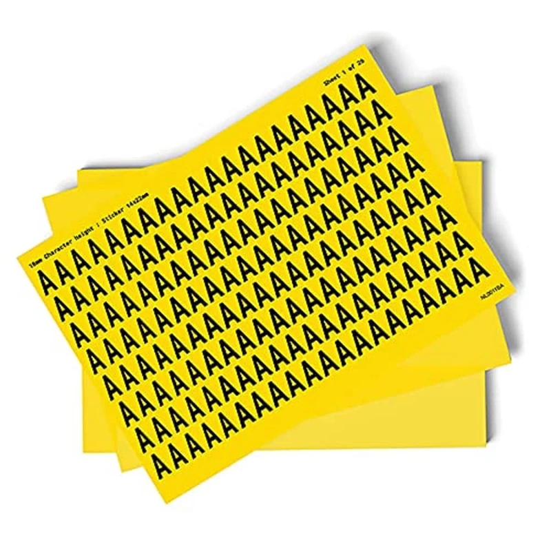 A-Z Letters - Pack of 26 - 18mm Height - 300x200mm - Yellow Self Adhesive Vinyl