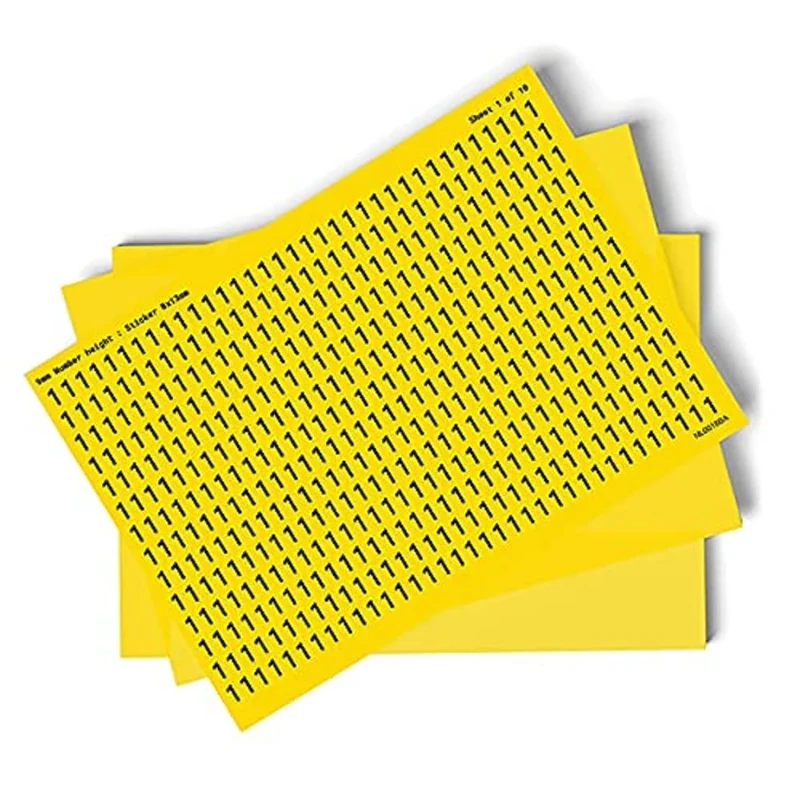 V Safety 0-9 Numbers - Pack of 10-9 mm Height - 300 x 200 mm - Yellow Self Adhesive Vinyl
