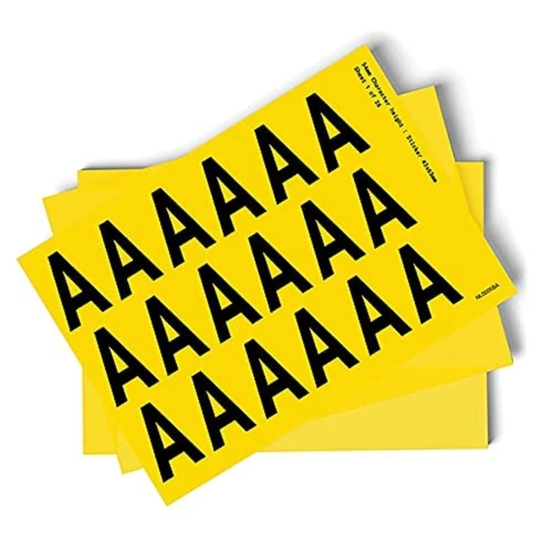 A-Z Letters - Pack of 26 - 54mm Height - 300x200mm - Yellow Self Adhesive Vinyl