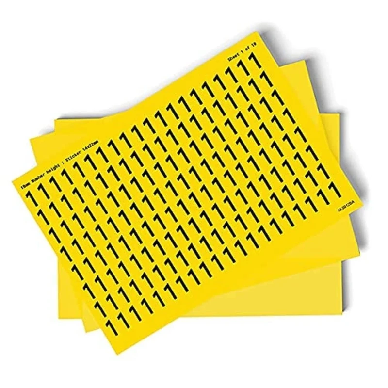 0-9 Numbers - Pack of 10 - 18mm Height - 300x200mm - Yellow Self Adhesive Vinyl