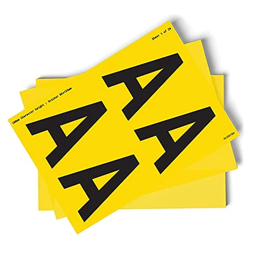 V Safety A-Z Letters -Pack of 26-108mm Height - 300x200mm - Yellow Self Adhesive