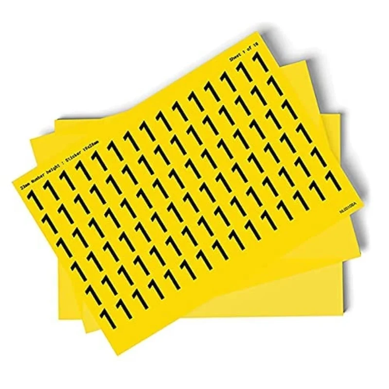 V Safety 0-9 Numbers - Pack of 10-23mm Height - 300x200mm - Yellow Self Adhesive Vinyl