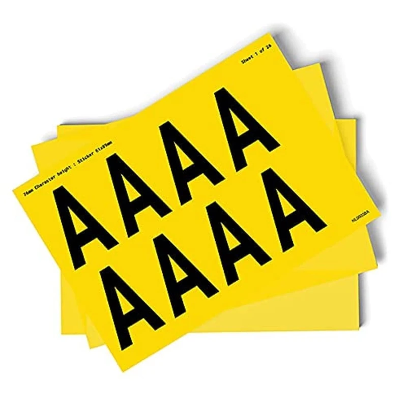 A-Z Letters - Pack of 26 - 76mm Height - 300x200mm - Yellow Self Adhesive Vinyl