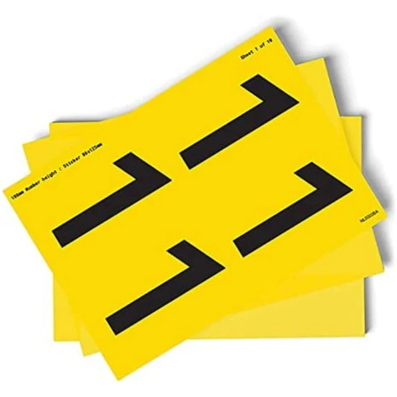 0-9 Numbers - Pack of 10 - 108mm Height - 300x200mm - Yellow Self Adhesive Vinyl