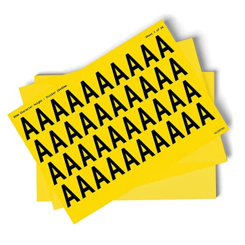 A-Z Letters - Pack of 26 - 36mm Height - 300x200mm - Yellow Self Adhesive Vinyl - Image 1
