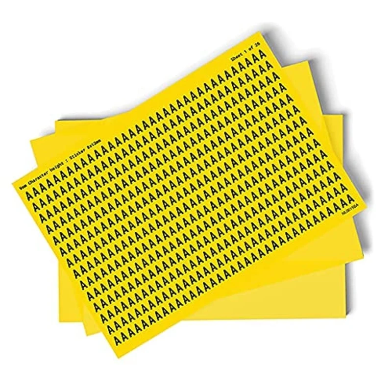 V Safety A-Z Letters - Pack of 26-9 mm Height - 300 x 200 mm - Yellow Self Adhesive Vinyl