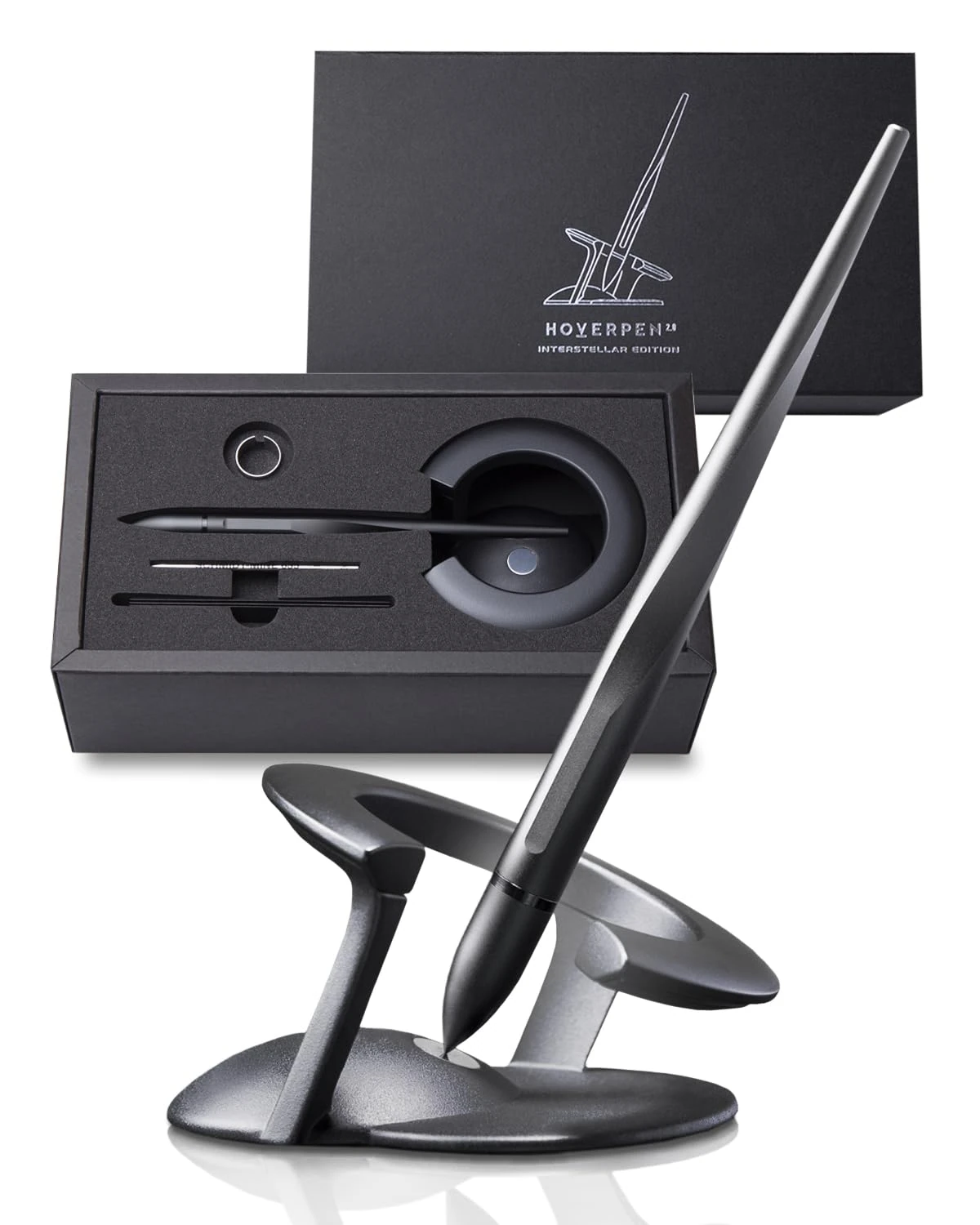 novium Hoverpen Interstellar Edition - Futuristic Luxury Pen Made With Aerospace Alloys, Desk Aesthetic, Free Spinning Executive Pen, Gifts for Men & Women (Space Black)