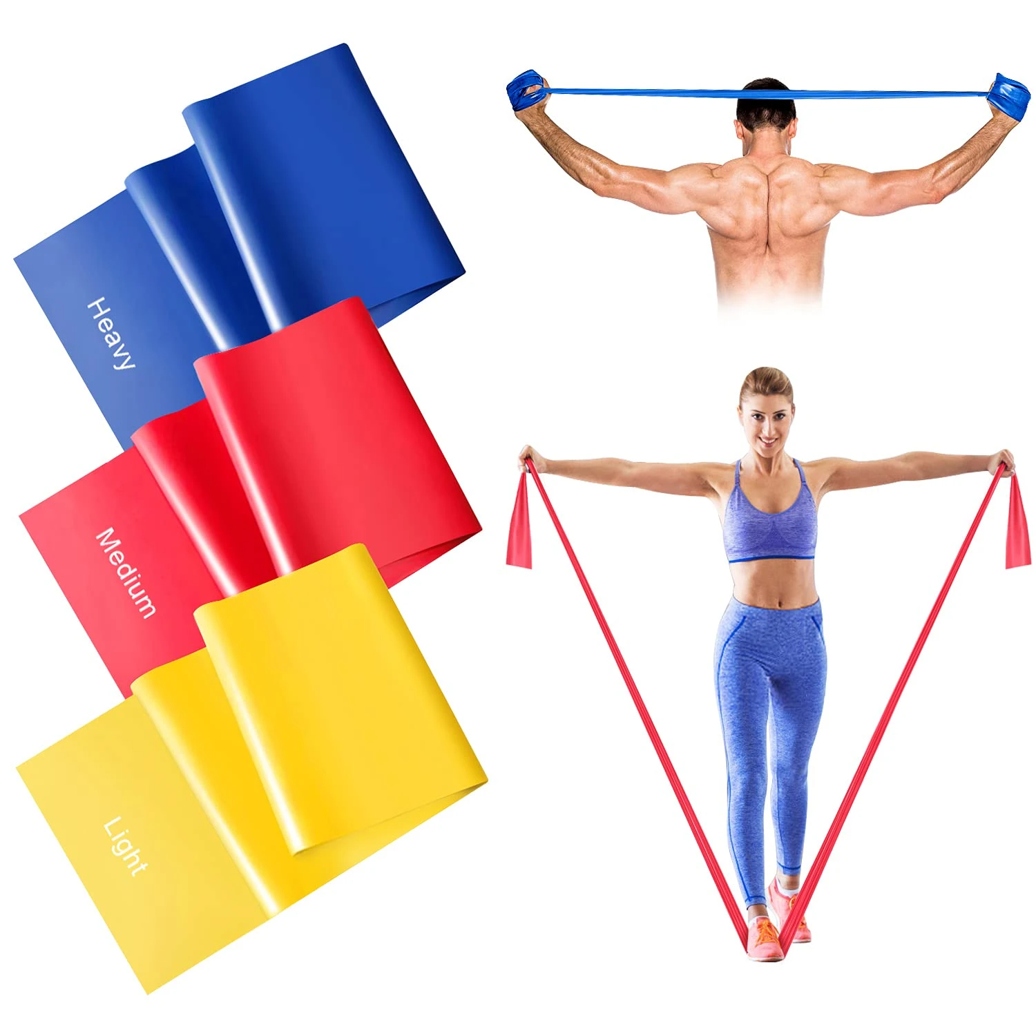 Suright 2M Resistance Bands, Skin-Friendly Long Resistance Bands Set Women/Men, Exercise Bands Pilates Bands with 3 Resistance Levels, Ideal for Stretching, Yoga, Gym, Fitness