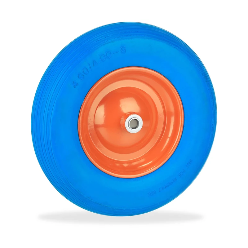 Relaxdays Wheelbarrow Tyre, 4.80 4.00-8, Solid Rubber Spare Wheel, Steel Rim, Puncture-proof, up to 120 kg, Blue/Orange