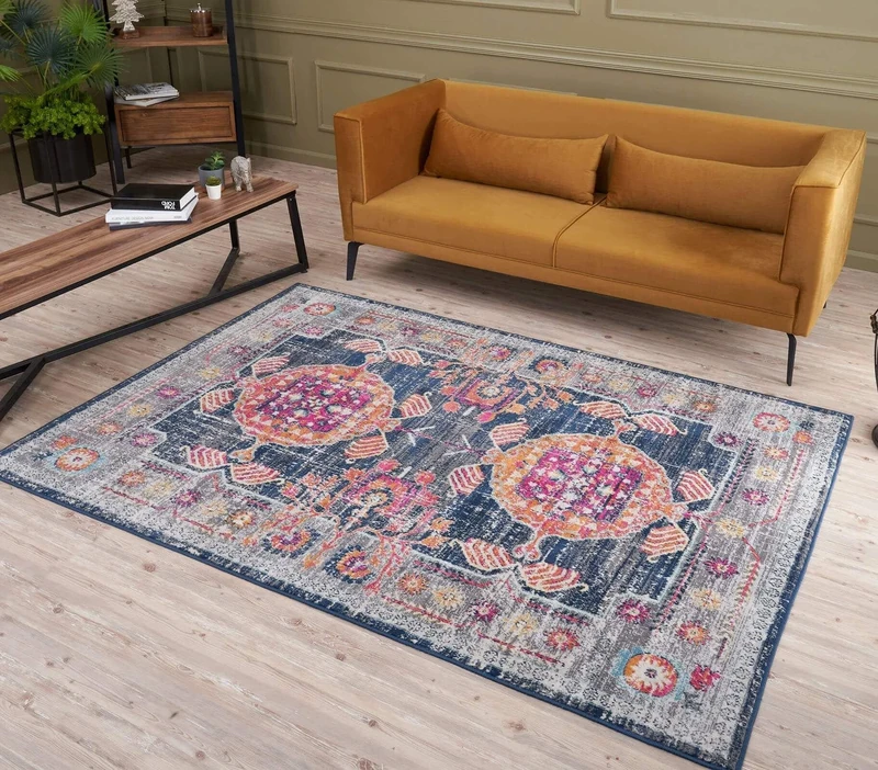 THE RUGS AREA RUG LIVING ROOM BEDROOM LARGE SMALL VINTAGE SOFT SHORT PILE BORDERED CLASSIC ORIENTAL DESIGN TRADITIONAL AZTEC CARPET - XLARGE 200X290 CM, MULTICOLOURED