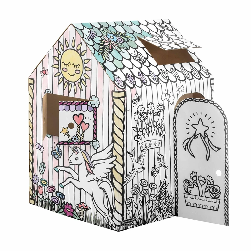 Bankers Box Unicorn Cardboard Playhouse for Kids XXL (81.3 x 96.5 x 121.3cm) – Colour-In Cardboard Den, Doll House & Unicorn Toy – FSC Certified & Recyclable Arts & Crafts Fun – Ages 3+