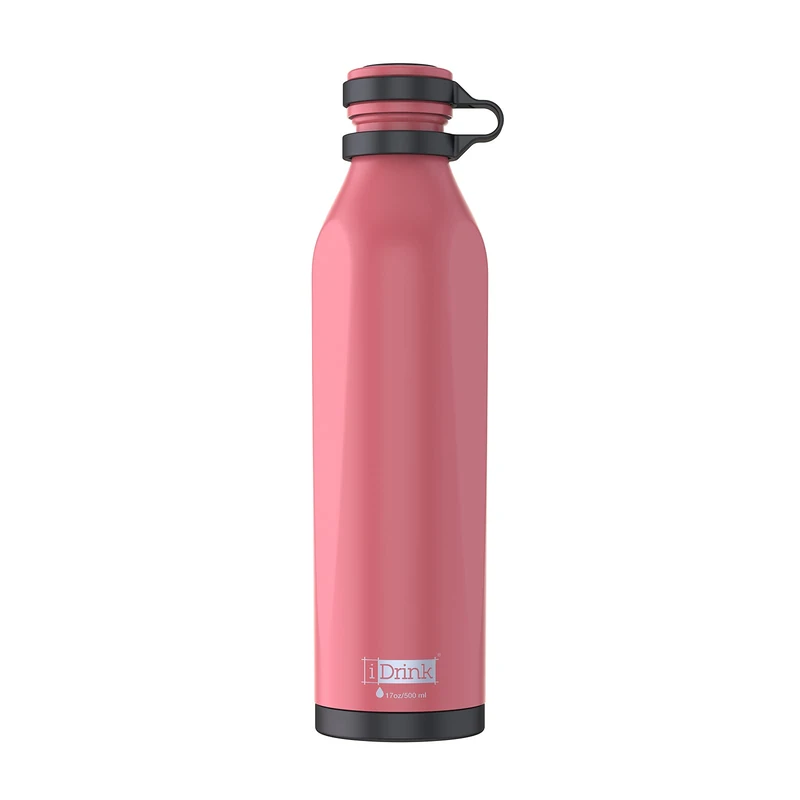 IDRINK® - b-evo Revolutionary Thermal Bottle, 3 Walls, Stainless Steel Bottle with Double Cap, 500 ML (Rose Bellini) - Image 1
