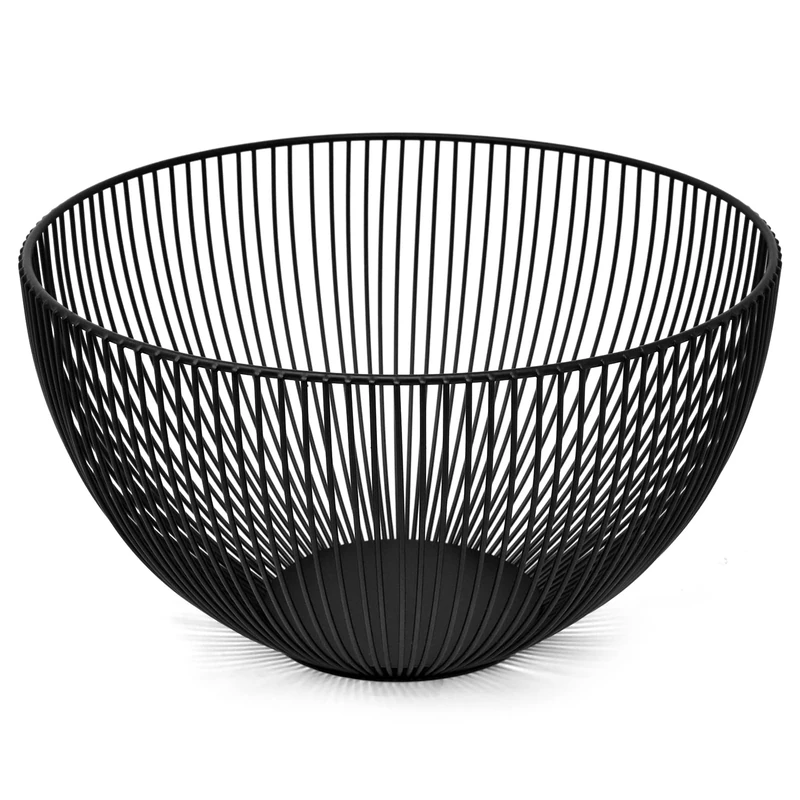 joeji's Kitchen Fruit Bowl 25 x 25 cm Large - Anti-Scratch Non-Slip - Open Metal Wire Fruit and Vegetable Basket to Help Ripen Properly & Keep Them Fresh for Longer (Black)
