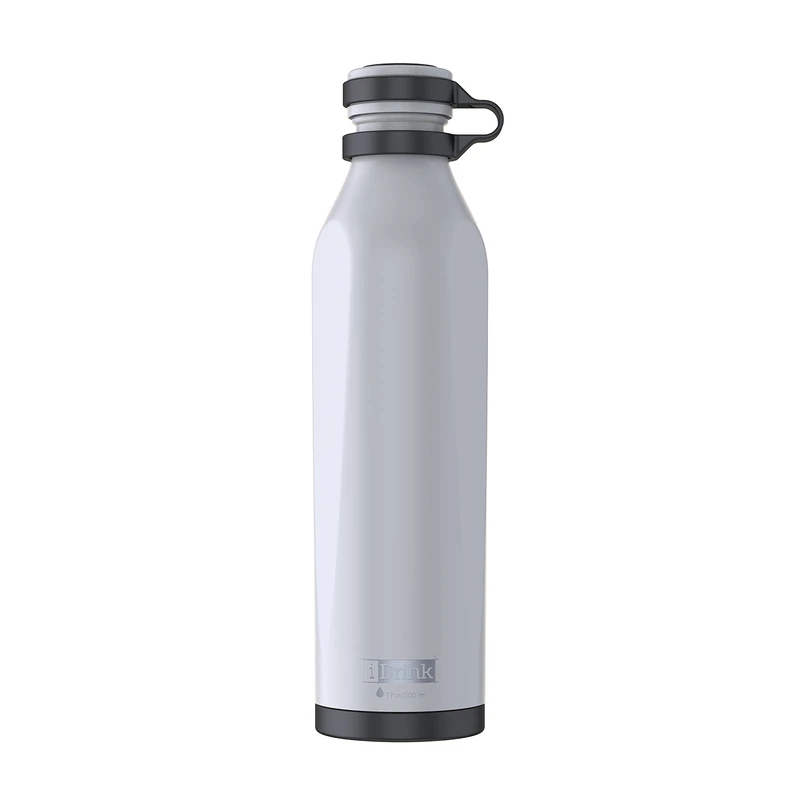 IDRINK® - b-evo Revolutionary Thermal Bottle, 3 Walls, Stainless Steel Bottle with Double Cap, 500 ML (White CANOVA)
