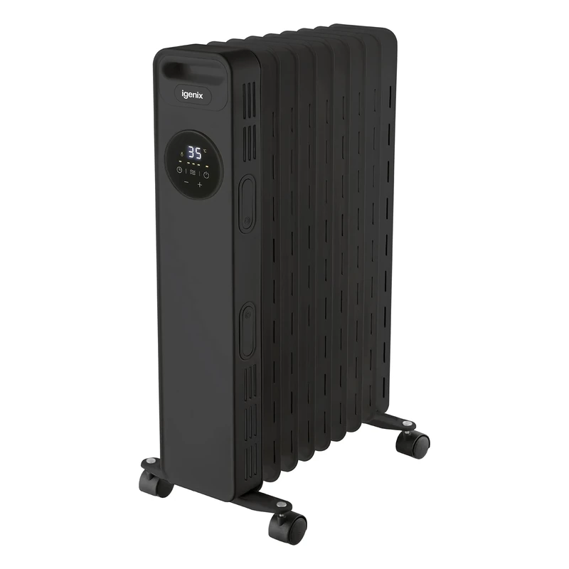 Igenix IG2621BL Digital Oil Filled Radiator, 2kW/2000W 9 Fin Electric Heater with Remote Control, 3 Adjustable Heat Settings & Overheat Protection, Black