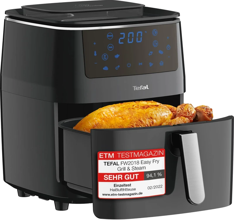 Tefal FW2018 Easy Fry Grill & Steam Hot Air Fryer | 3-in-1 (Hot Air Fryer, Grill and Steamer) | 7 Automatic Programmes | Capacity 6.5 Litres | Timer | Black