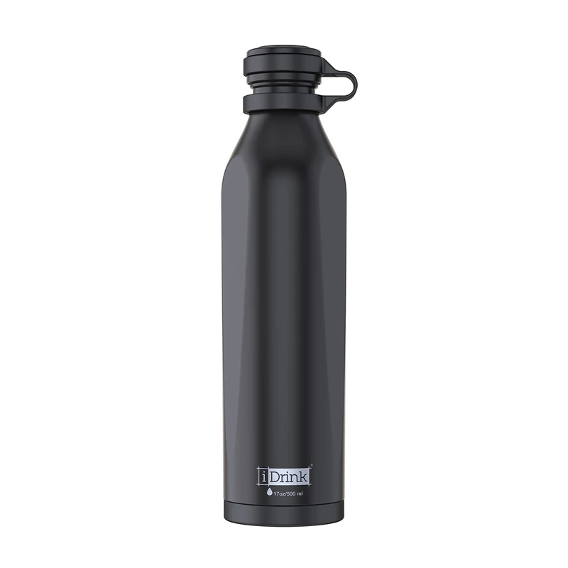 IDRINK® - b-evo Revolutionary Thermal Bottle, 3 Walls, Stainless Steel Bottle with Double Cap, 500 ML (Black Caravaggio) - Image 1